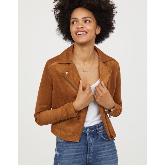 H&M Jackets & Blazers - H&M Brown Faux Suede Biker Jacket